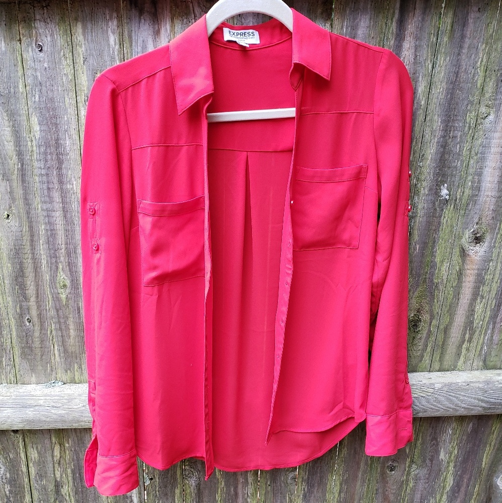 Express red button up blouse XS